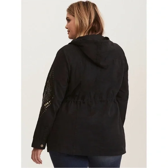 Torrid Black Hooded Adirondack jacket with the cutest embellishments! - Picture 5 of 6